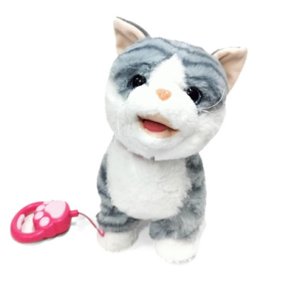 Interactive Plush Cat Random Grey Colour Sound Control Strap Toy Kids Dark Grey